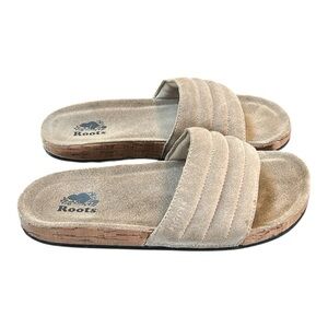 Roots Suede Quilted Slide Sandals Taupe Women Size 9